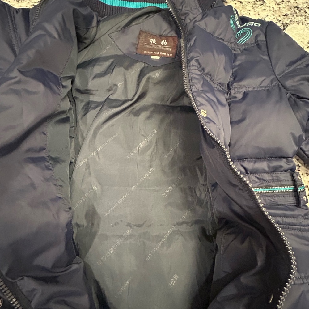 Shanghai Snow Leopard Down Co Chinese Navy Down Filled‎ Puffer Coat with Teal - Picture 6 of 8